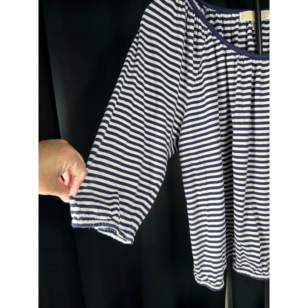 Michael Kors Navy White Striped 3/4 Sleeve Top‎ Plus Size 2X  Workwear Blouse